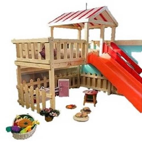 تخت دو طبقه چوبی با سرسره