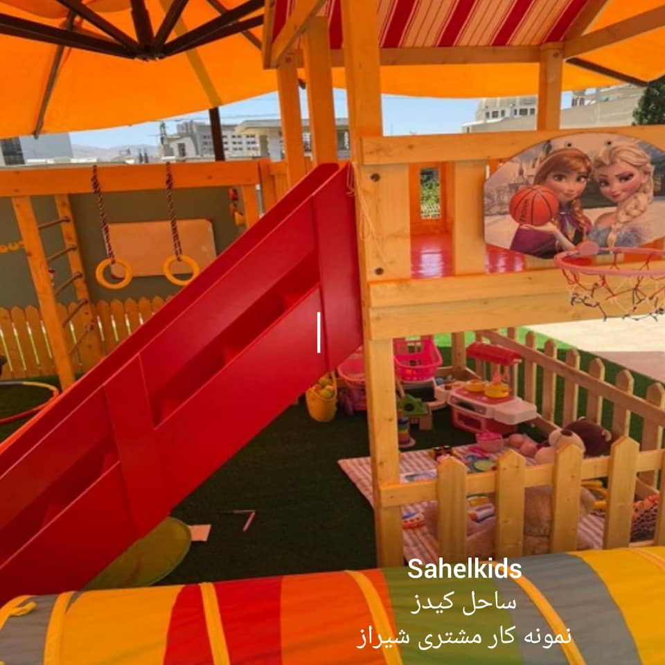 تخت دو طبقه چوبی با سرسره - Image 5