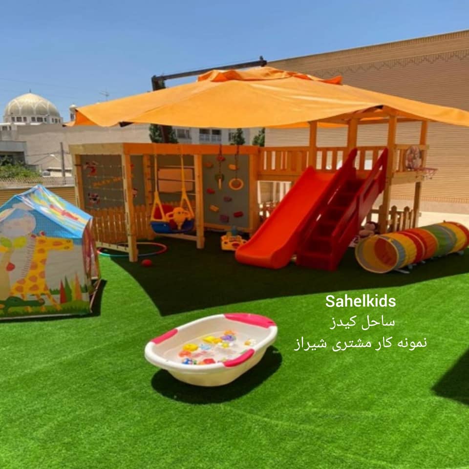 تخت دو طبقه چوبی با سرسره - Image 4